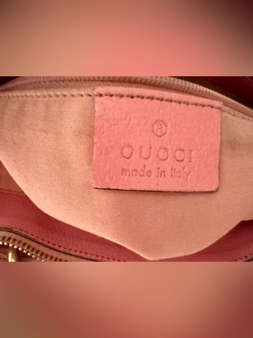 Authentic Gucci GG Monogram
Tan and Pink Leather Eclipse Tote - Picture 10 of 11